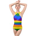 LGBT Rainbow Pride Flag Cross Front Low Back Swimsuit View1