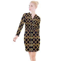 Arabic Pattern Gold And Black Button Long Sleeve Dress by Nexatart