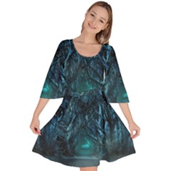 Trees Road Moonlight Avenue Velour Kimono Dress by Nexatart