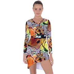 Abstract Transparent Drawing Asymmetric Cut-out Shift Dress by HermanTelo