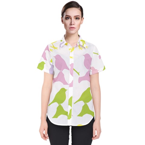 Birds Colourful Background Women s Short Sleeve Shirt by HermanTelo