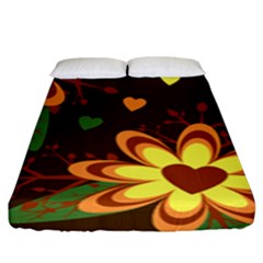 Floral Hearts Brown Green Retro Fitted Sheet (king Size) by HermanTelo