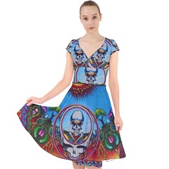 Grateful Dead Wallpapers Cap Sleeve Front Wrap Midi Dress by Sapixe