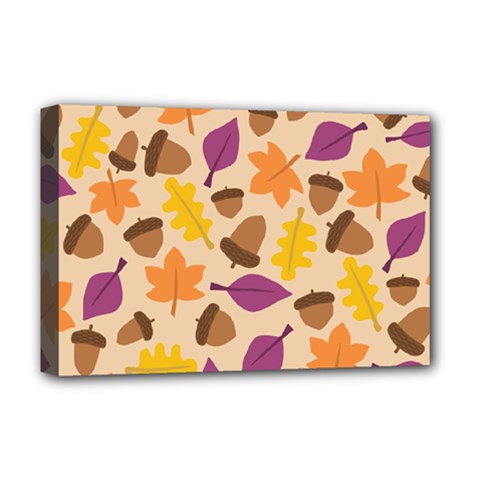 Acorn Leaves Pattern Deluxe Canvas 18  X 12  (stretched) by HermanTelo