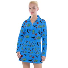 Halloween Witch Pattern Blue Women s Long Sleeve Casual Dress by snowwhitegirl