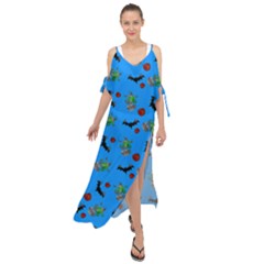 Halloween Witch Pattern Blue Maxi Chiffon Cover Up Dress by snowwhitegirl