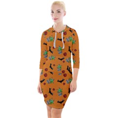 Halloween Witch Pattern Orange Quarter Sleeve Hood Bodycon Dress by snowwhitegirl