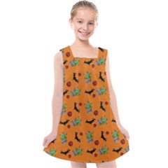 Halloween Witch Pattern Orange Kids  Cross Back Dress by snowwhitegirl