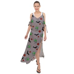 Halloween Witch Pattern Grey Maxi Chiffon Cover Up Dress by snowwhitegirl