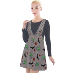 Halloween Witch Pattern Grey Plunge Pinafore Velour Dress by snowwhitegirl