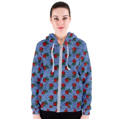 Blue Denim And Roses Women s Zipper Hoodie by snowwhitegirl