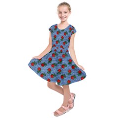 Blue Denim And Roses Kids  Short Sleeve Dress by snowwhitegirl