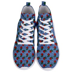 Blue Denim And Roses Men s Lightweight High Top Sneakers by snowwhitegirl