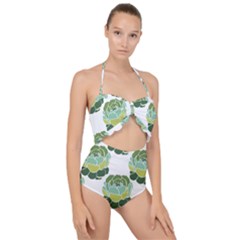 Cactus Pattern Scallop Top Cut Out Swimsuit by HermanTelo