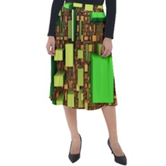 Blocks Cubes Green Classic Velour Midi Skirt  by HermanTelo