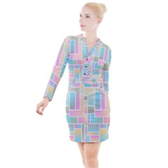 Color Blocks Abstract Background Button Long Sleeve Dress by HermanTelo