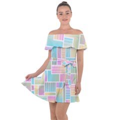 Color Blocks Abstract Background Off Shoulder Velour Dress by HermanTelo