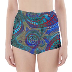 Fractal Abstract Line Wave High-waisted Bikini Bottoms by HermanTelo