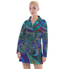 Fractal Abstract Line Wave Women s Long Sleeve Casual Dress by HermanTelo