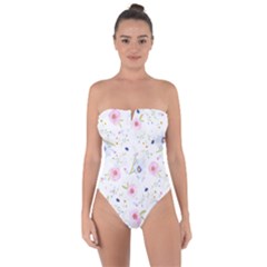 Floral Pink Blue Tie Back One Piece Swimsuit by HermanTelo