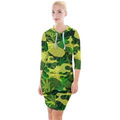 Marijuana Camouflage Cannabis Drug Quarter Sleeve Hood Bodycon Dress by HermanTelo