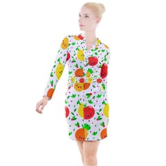 Pattern Fruits Orange Green Button Long Sleeve Dress by HermanTelo