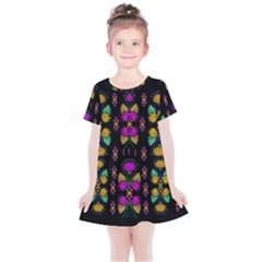 Roses As Lotus Flowers Decorative Kids  Simple Cotton Dress by pepitasart