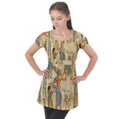 Egyptian Man Sun God Ra Amun Puff Sleeve Tunic Top by Sapixe