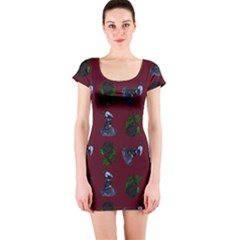 Gothic Girl Rose Red Pattern Short Sleeve Bodycon Dress by snowwhitegirl