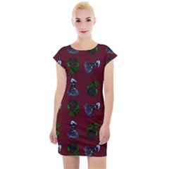 Gothic Girl Rose Red Pattern Cap Sleeve Bodycon Dress by snowwhitegirl