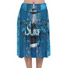 Sport, Surfboard With Water Drops Velvet Flared Midi Skirt by FantasyWorld7