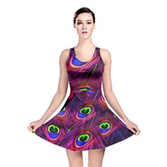 Peacock Feathers Color Plumage Reversible Skater Dress by HermanTelo