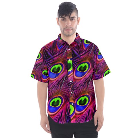 Peacock Feathers Color Plumage Men s Short Sleeve Shirt by HermanTelo