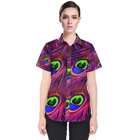 Peacock Feathers Color Plumage Women s Short Sleeve Shirt by HermanTelo