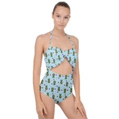 Pineapple Watermelon Fruit Lime Scallop Top Cut Out Swimsuit by HermanTelo