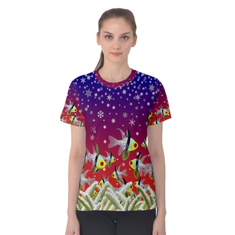 Sea Snow Christmas Coral Fish Women s Cotton Tee by HermanTelo