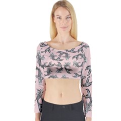 Koi Fish Pattern Long Sleeve Crop Top by Valentinaart