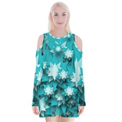 Stars Christmas Ice 3d Velvet Long Sleeve Shoulder Cutout Dress by HermanTelo