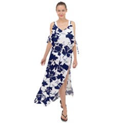 Navy & White Floral Design Maxi Chiffon Cover Up Dress by WensdaiAmbrose