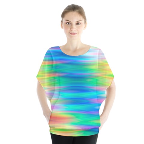 Wave Rainbow Bright Texture Batwing Chiffon Blouse by Sapixe