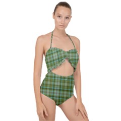 Vintage Green Plaid Scallop Top Cut Out Swimsuit by HermanTelo