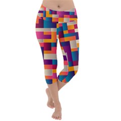 Abstract Geometry Blocks Lightweight Velour Capri Yoga Leggings by Bajindul