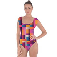 Abstract Background Geometry Blocks Short Sleeve Leotard  by Bajindul