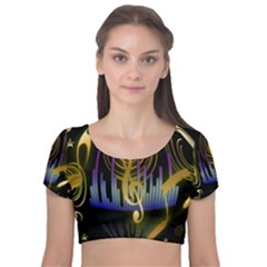 Background Level Clef Note Music Velvet Short Sleeve Crop Top  by Bajindul