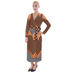 Heart Chess Board Checkerboard Velvet Maxi Wrap Dress by Bajindul