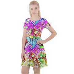 Music Abstract Sound Colorful Cap Sleeve Velour Dress  by Bajindul