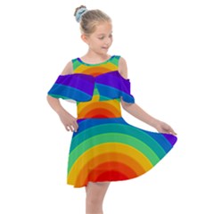 Rainbow Background Colorful Kids  Shoulder Cutout Chiffon Dress by Bajindul