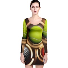 Sport Ball Tennis Golf Football Long Sleeve Velvet Bodycon Dress by Bajindul