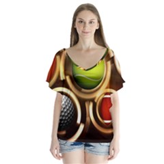 Sport Ball Tennis Golf Football V-neck Flutter Sleeve Top by Bajindul