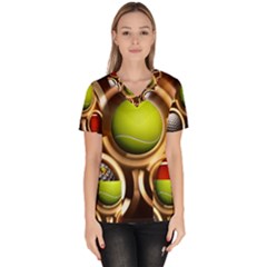 Sport Ball Tennis Golf Football Women s V-neck Scrub Top by Bajindul